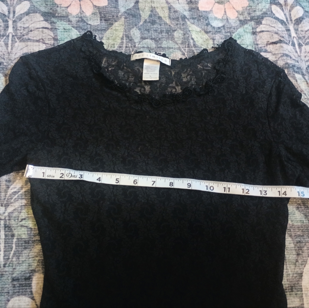The Limited Womens Sheer Lace Bodysuit Large Black Nylon Whimsigoth Fairy Grunge - Picture 9 of 9
